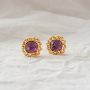 Retro Raspberry Clip On Earrings