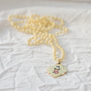 Enameled Pendant on Long Bead Strand