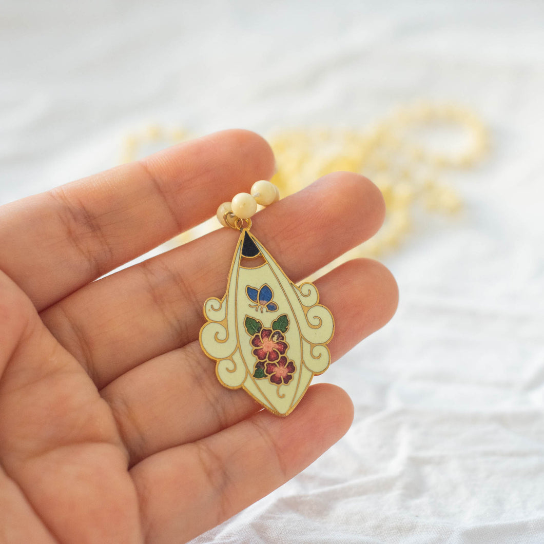 Enameled Pendant on Long Bead Strand