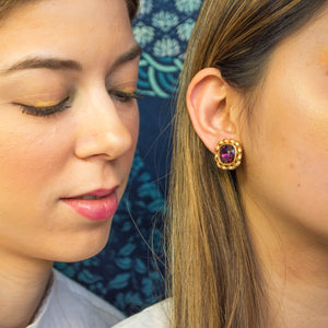 Retro Raspberry Clip On Earrings