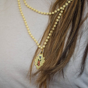 Enameled Pendant on Long Bead Strand