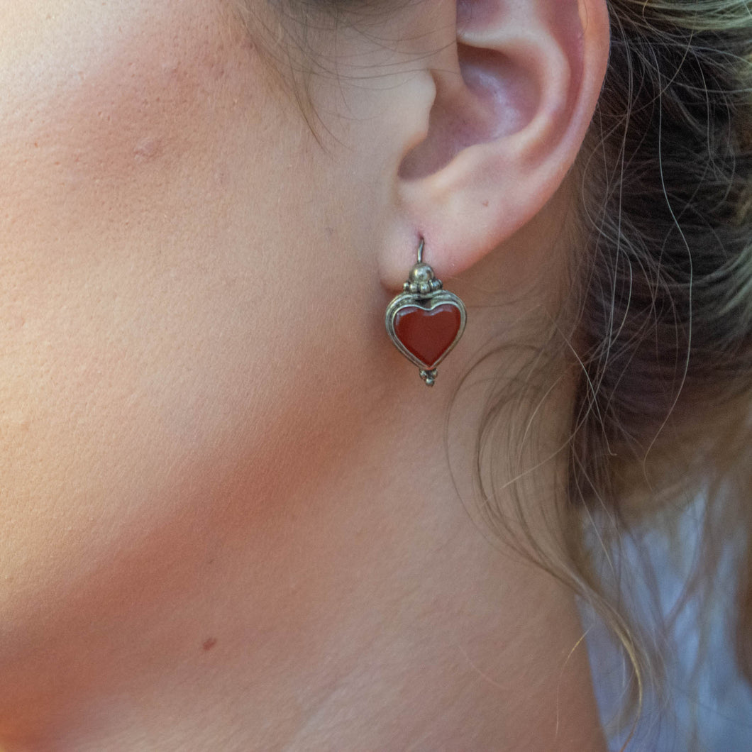 Sterling Silver Carnelian Heart Earrings