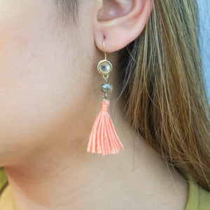 Tassel Rhinestone Earrings in Peach
